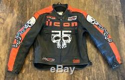 Icon Motorcycle Skull Chains Jacket Black & Red Leather with Armor Mens Sz Large