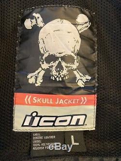 Icon Motorcycle Skull Chains Jacket Black & Red Leather with Armor Mens Sz Large