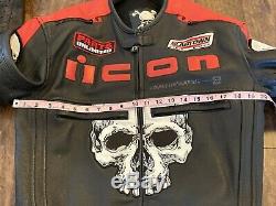Icon Motorcycle Skull Chains Jacket Black & Red Leather with Armor Mens Sz Large
