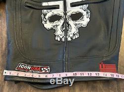 Icon Motorcycle Skull Chains Jacket Black & Red Leather with Armor Mens Sz Large