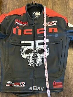 Icon Motorcycle Skull Chains Jacket Black & Red Leather with Armor Mens Sz Large