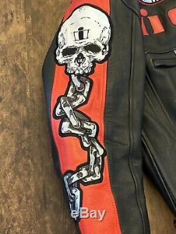 Icon Motorcycle Skull Chains Jacket Black & Red Leather with Armor Mens Sz Large