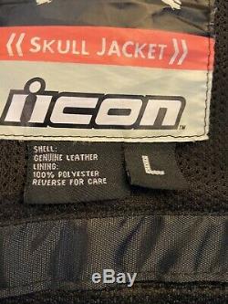 Icon Motorcycle Skull Chains Jacket Black & Red Leather with Armor Mens Sz Large