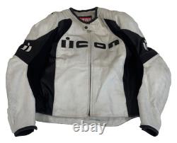 Icon Overlord Leather Motorcycle Riding Jacket with Liner Vest White Size XL