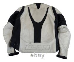 Icon Overlord Leather Motorcycle Riding Jacket with Liner Vest White Size XL