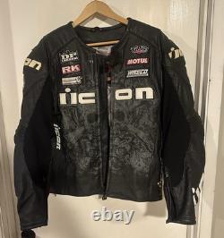 Icon Overlord Prime Hero Leather Motorcycle Jacket Black Men's Size Large LG