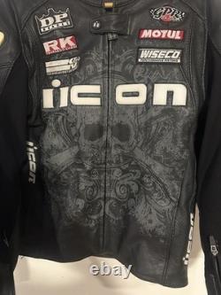 Icon Overlord Prime Hero Leather Motorcycle Jacket Black Men's Size Large LG