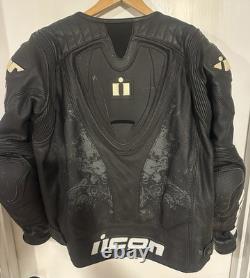 Icon Overlord Prime Hero Leather Motorcycle Jacket Black Men's Size Large LG