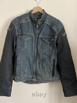 Icon Strongarm Denim Leather Padded Motorcycle Biker Jacket Size L