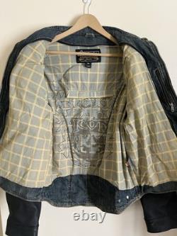 Icon Strongarm Denim Leather Padded Motorcycle Biker Jacket Size L