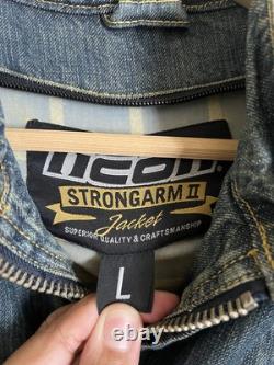 Icon Strongarm Denim Leather Padded Motorcycle Biker Jacket Size L