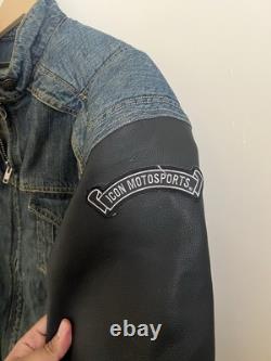 Icon Strongarm Denim Leather Padded Motorcycle Biker Jacket Size L