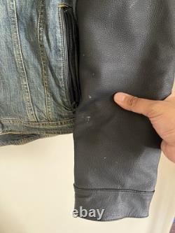 Icon Strongarm Denim Leather Padded Motorcycle Biker Jacket Size L