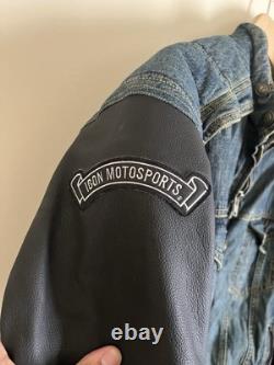 Icon Strongarm Denim Leather Padded Motorcycle Biker Jacket Size L