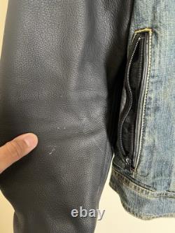 Icon Strongarm Denim Leather Padded Motorcycle Biker Jacket Size L
