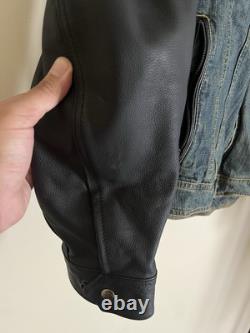 Icon Strongarm Denim Leather Padded Motorcycle Biker Jacket Size L