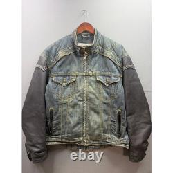 Icon Strongarm Jacket Mens Blue Denim Leather Sleeve Moto Riding XL