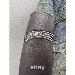 Icon Strongarm Jacket Mens Blue Denim Leather Sleeve Moto Riding XL