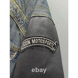 Icon Strongarm Jacket Mens Blue Denim Leather Sleeve Moto Riding XL