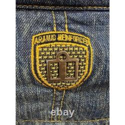 Icon Strongarm Jacket Mens Blue Denim Leather Sleeve Moto Riding XL
