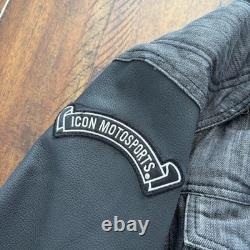 Icon Strongarm Jacket Mens Large Gray Denim Motorcycle Riding Aramid Reinforced