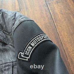 Icon Strongarm Jacket Mens Large Gray Denim Motorcycle Riding Aramid Reinforced
