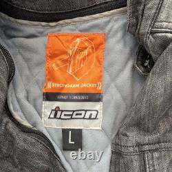 Icon Strongarm Jacket Mens Large Gray Denim Motorcycle Riding Aramid Reinforced