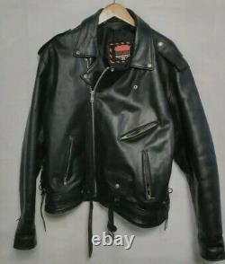 Interstate Black Leather Motorcycle Jacket Lined Men's Size 52 2XL VGC