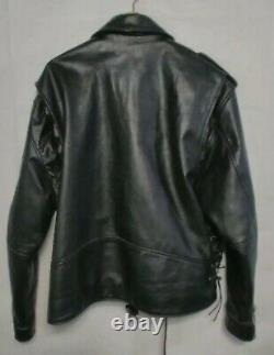 Interstate Black Leather Motorcycle Jacket Lined Men's Size 52 2XL VGC