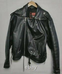 Interstate Black Leather Motorcycle Jacket Lined Men's Size 52 2XL VGC