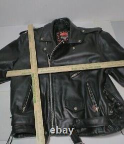 Interstate Black Leather Motorcycle Jacket Lined Men's Size 52 2XL VGC