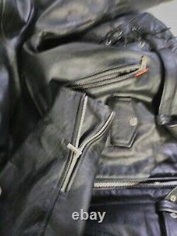 Interstate Black Leather Motorcycle Jacket Lined Men's Size 52 2XL VGC