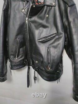 Interstate Black Leather Motorcycle Jacket Lined Men's Size 52 2XL VGC