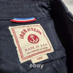 Iron and Resin Cruiser Jacket Men L READ Canvas Trucker Biker Huckberry Navy