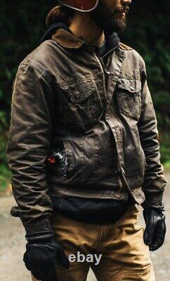 Iron and Resin waxed jacket L Brown Motorcycle Jacket, Auto, Military Patina