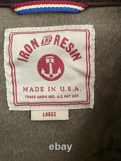 Iron and Resin waxed jacket L Brown Motorcycle Jacket, Auto, Military Patina