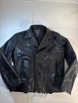 JC Atelier Alligator Skin Leather Vinyl Biker Jacket Mens Size XL Black NICE