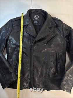JC Atelier Alligator Skin Leather Vinyl Biker Jacket Mens Size XL Black NICE