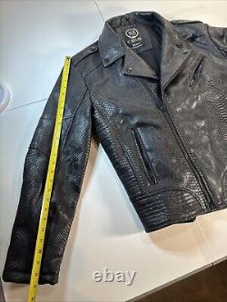JC Atelier Alligator Skin Leather Vinyl Biker Jacket Mens Size XL Black NICE