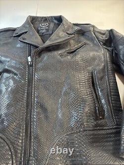 JC Atelier Alligator Skin Leather Vinyl Biker Jacket Mens Size XL Black NICE