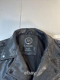 JC Atelier Alligator Skin Leather Vinyl Biker Jacket Mens Size XL Black NICE