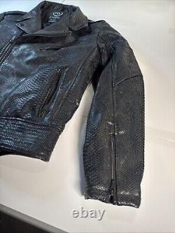 JC Atelier Alligator Skin Leather Vinyl Biker Jacket Mens Size XL Black NICE