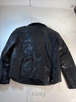 JC Atelier Alligator Skin Leather Vinyl Biker Jacket Mens Size XL Black NICE
