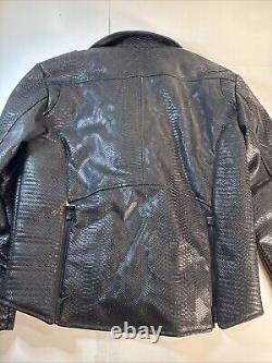 JC Atelier Alligator Skin Leather Vinyl Biker Jacket Mens Size XL Black NICE