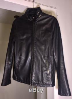 JOHN VARVATOS Black Lambskin Leather Zipper Motorcycle Jacket Sz 48
