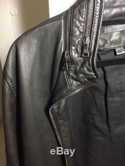 JOHN VARVATOS Black Lambskin Leather Zipper Motorcycle Jacket Sz 48