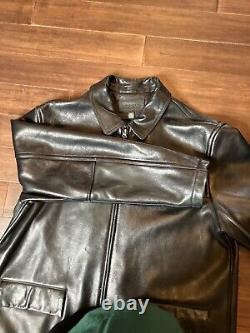 J. CREW Men's Black Thick Leather Jacket Full Zip Quilted Insulated Size L EUC
