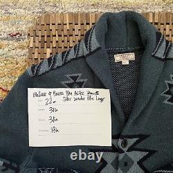 J. CREW Wallace & Barnes Blue Aztec Shawl Collar Chore Sweater Jacket Large L