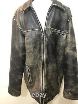 J Crew Moto Large Heavy Distressed Leather Motorcycle Jacket Coat Brown Wool