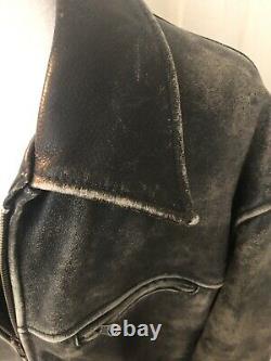 J Crew Moto Large Heavy Distressed Leather Motorcycle Jacket Coat Brown Wool